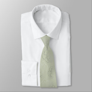 Olive Green Silver Floral Wedding Tie
