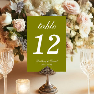 Olive Green Simple Calligraphy Wedding Table Number