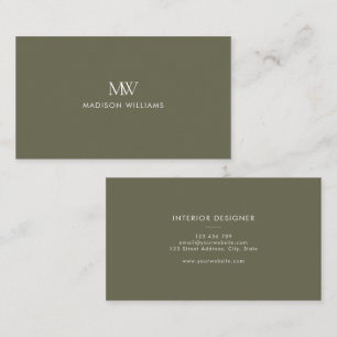 Olive Green Simple Elegant Modern Monogram Business Card