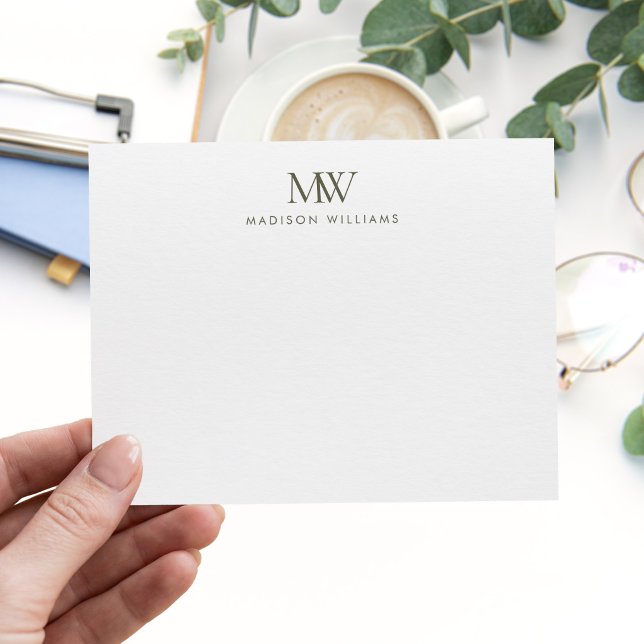 Olive Green Simple Elegant Modern Monogram Card (Creator Uploaded)