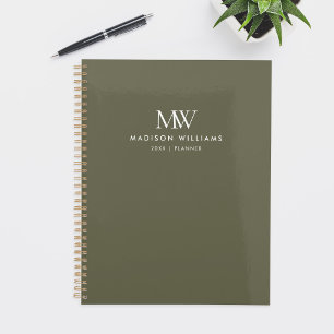 Olive Green Simple Elegant Modern Monogram Planner