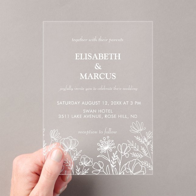 Olive green simple floral wedding  acrylic invitations (Insitu (Handheld))