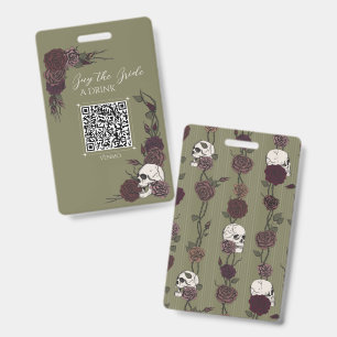 Olive Green Skull Buy Bride Drink QR Badge ID Badge