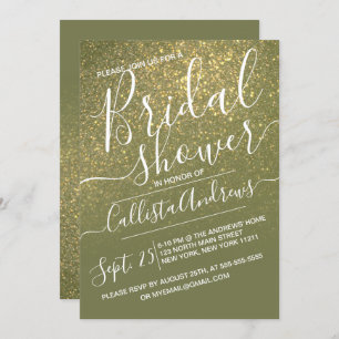 Olive Green Sparkly Glitter Ombre Bridal Shower Invitation