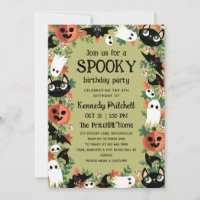Olive Green Spooky Halloween Kids Birthday Party