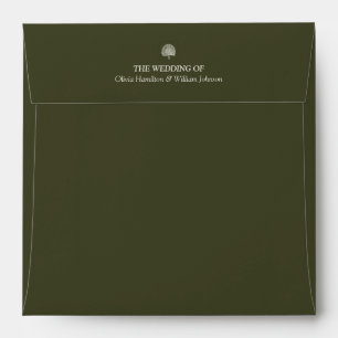 Olive Green Square Ivory Panel Wedding Envelope