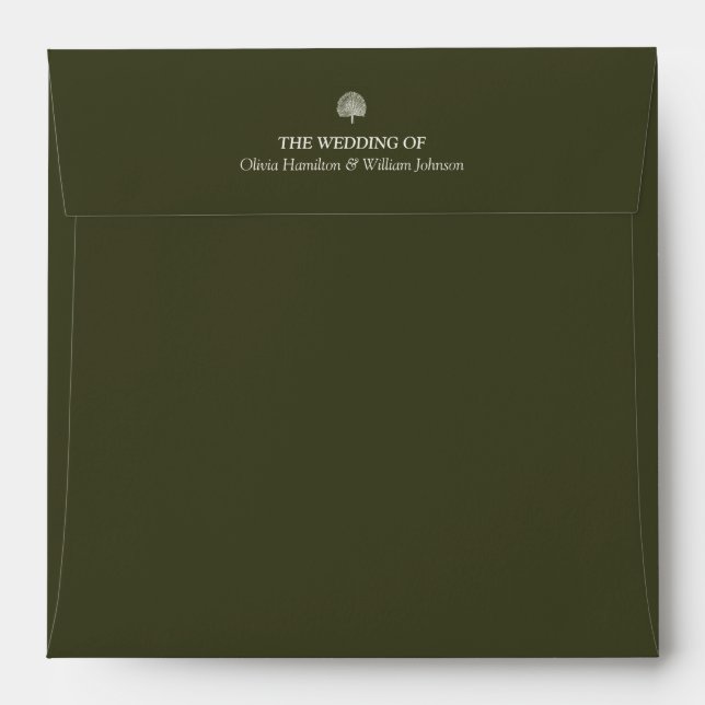 Olive Green Square Ivory Panel Wedding Envelope (Back (Top Flap))