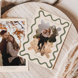 Olive Green Squiggly Wavy Frame Wedding Save The Date