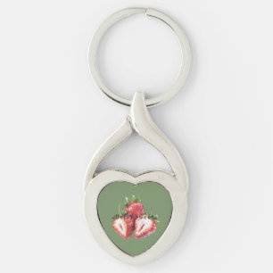 Olive Green Strawberries Berry Sweet   Key Ring