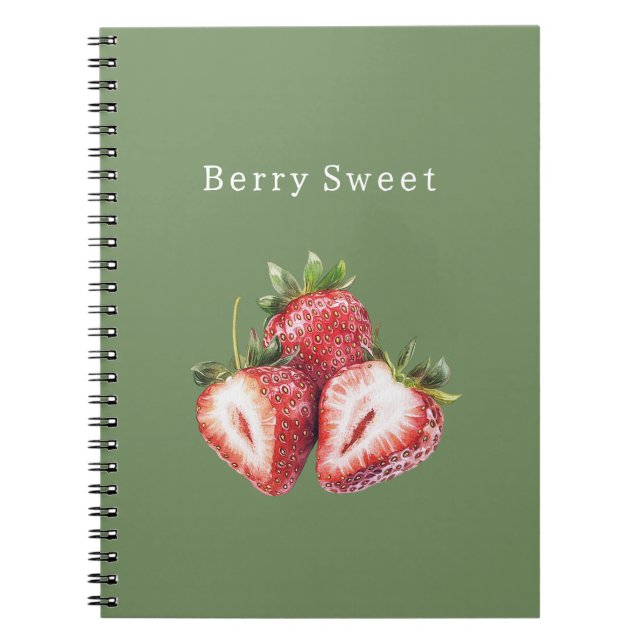 Olive Green Strawberries Berry Sweet Notebook (Front)