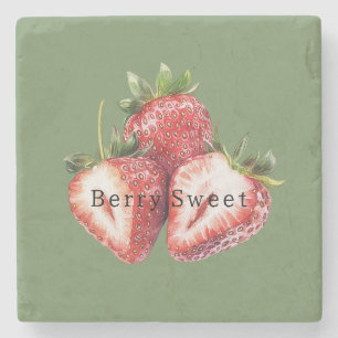 Olive Green Strawberries Berry Sweet   Stone Coaster