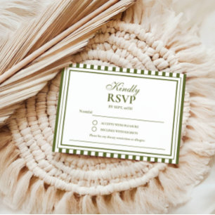 Olive Green Stripe Old Money Wedding Invite RSVP