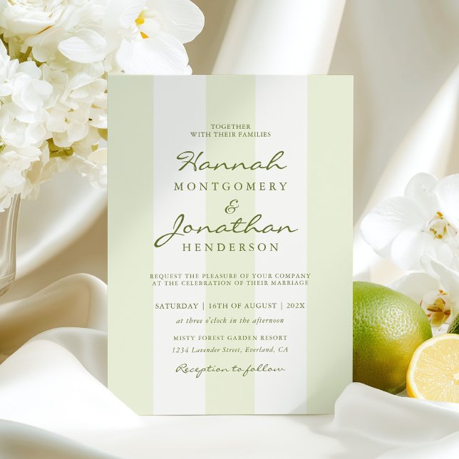 Olive Green Stripe Wedding Invitation (Creator Uploaded)