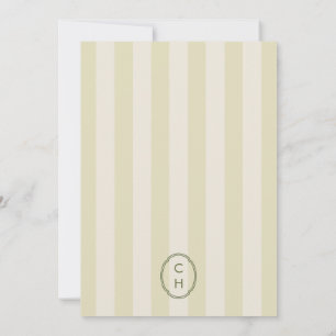 Olive Green Striped Monogram Wedding Menu Card