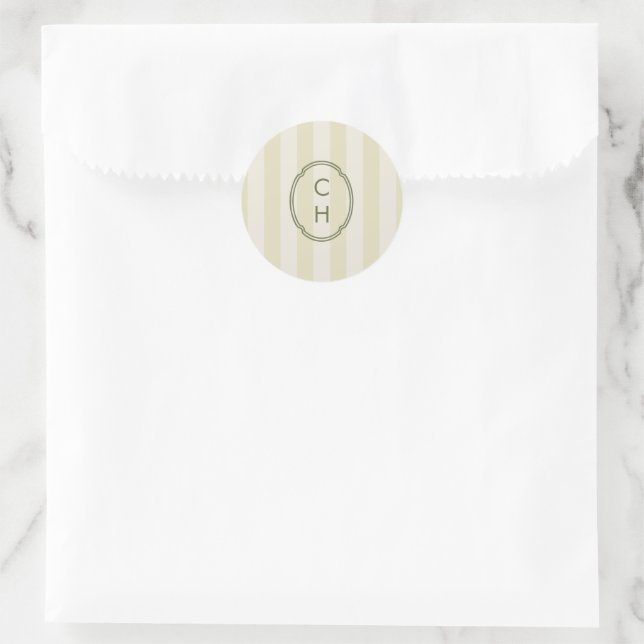 Olive Green Striped Monogram Wedding Sticker (Bag)