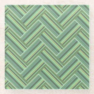 Olive green stripes double weave glass coaster