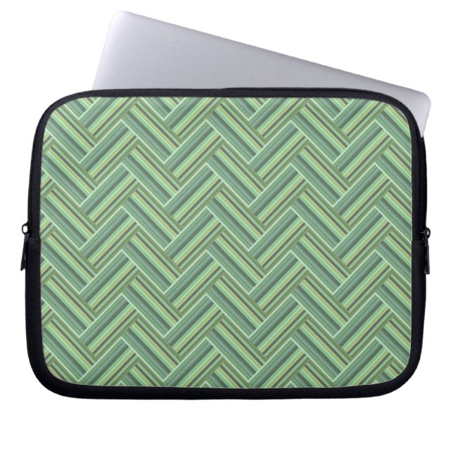 Olive green stripes double weave laptop sleeve (Front)