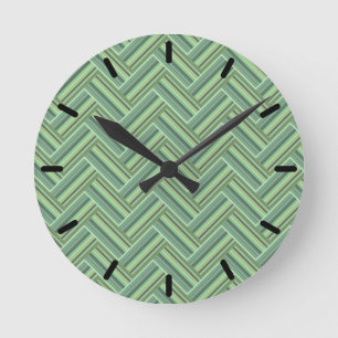 Olive green stripes double weave round clock