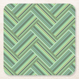Olive green stripes double weave square paper coaster