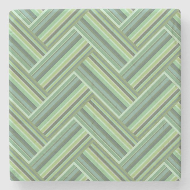 Olive green stripes double weave stone coaster (Front)