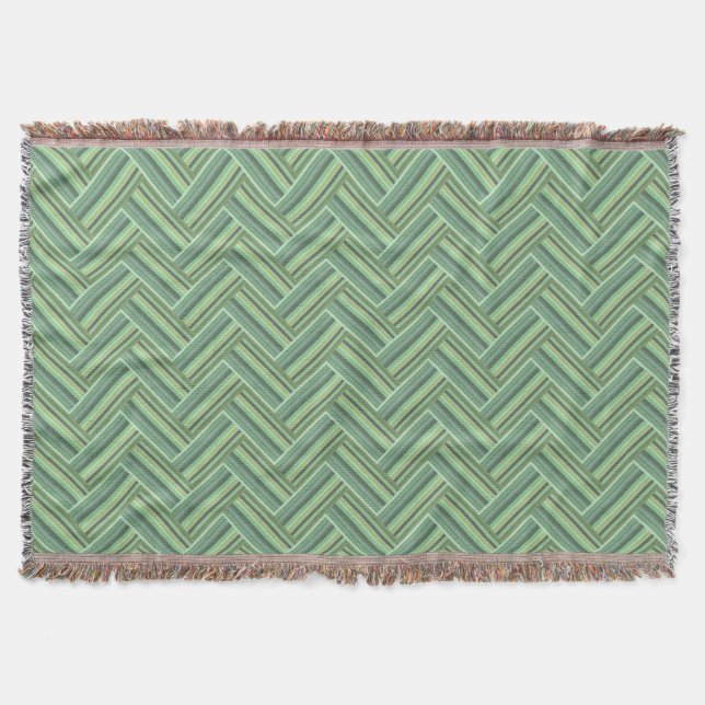 Olive green stripes double weave throw blanket (Front)