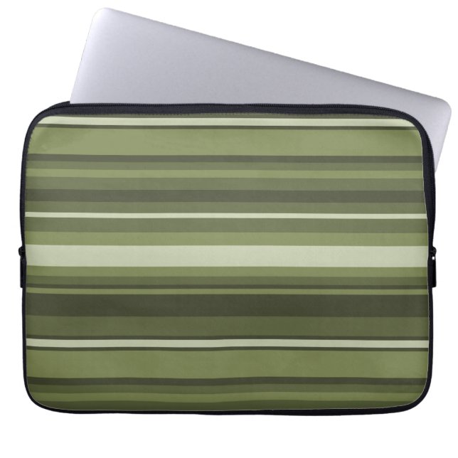 Olive green stripes laptop sleeve (Front)