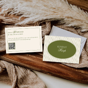 Olive Green Stripes Old Money QR Code Wedding RSVP Card