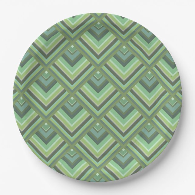 Olive green stripes scale pattern paper plate (Front)