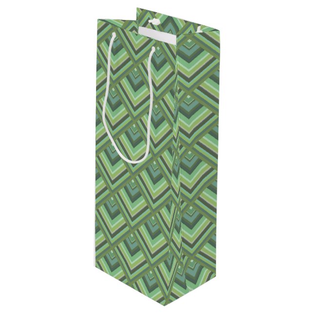 Olive green stripes scale pattern wine gift bag (Front Angled)