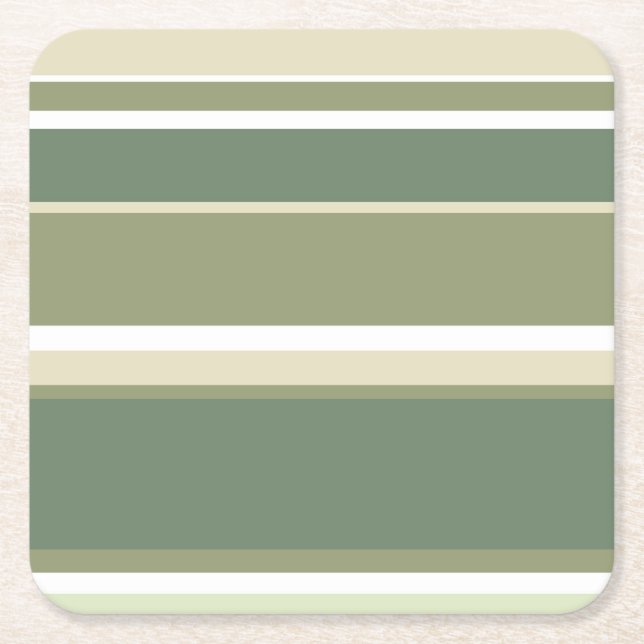 Olive green stripes square paper coaster (Front)