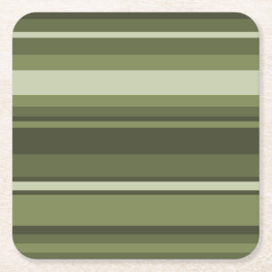 Olive green stripes square paper coaster