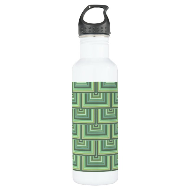 Olive green stripes square scales pattern 710 ml water bottle (Front)