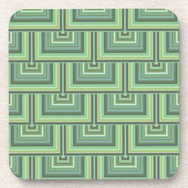 Olive green stripes square scales pattern coaster (Front)