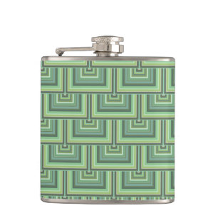 Olive green stripes square scales pattern hip flask