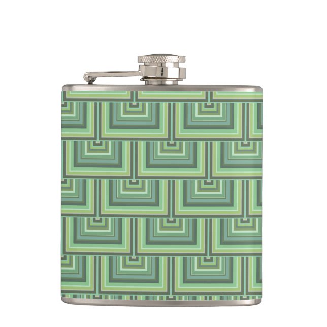 Olive green stripes square scales pattern hip flask (Front)