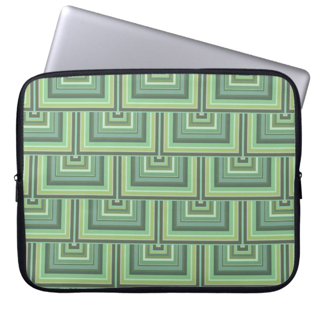 Olive green stripes square scales pattern laptop sleeve (Front)