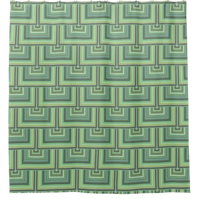 Olive green stripes square scales pattern shower curtain (Front)