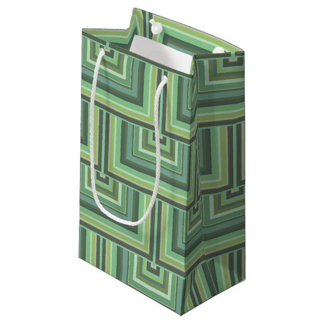 Olive green stripes square scales pattern small gift bag (Front Angled)