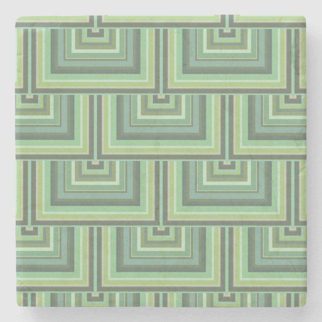 Olive green stripes square scales pattern stone coaster (Front)