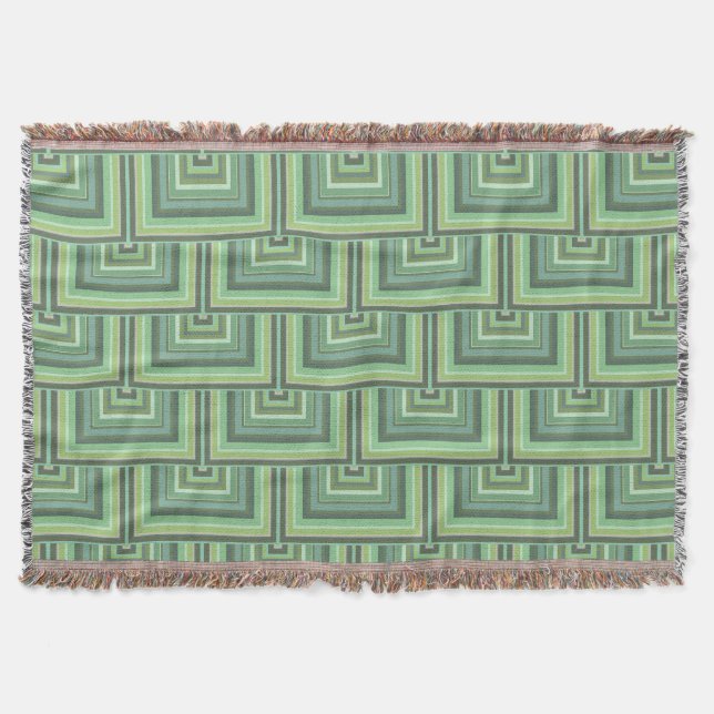 Olive green stripes square scales pattern throw blanket (Front)