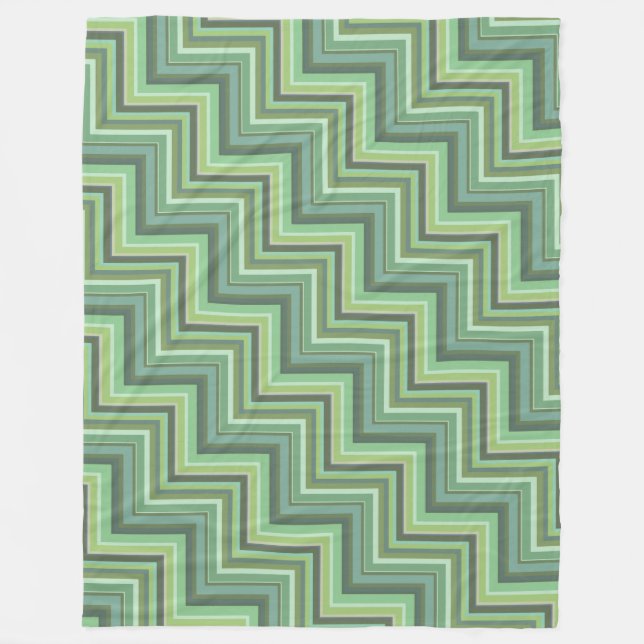 Olive green stripes stairs pattern fleece blanket (Front)