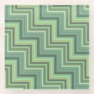 Olive green stripes stairs pattern glass coaster