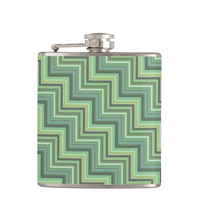 Olive green stripes stairs pattern hip flask (Front)