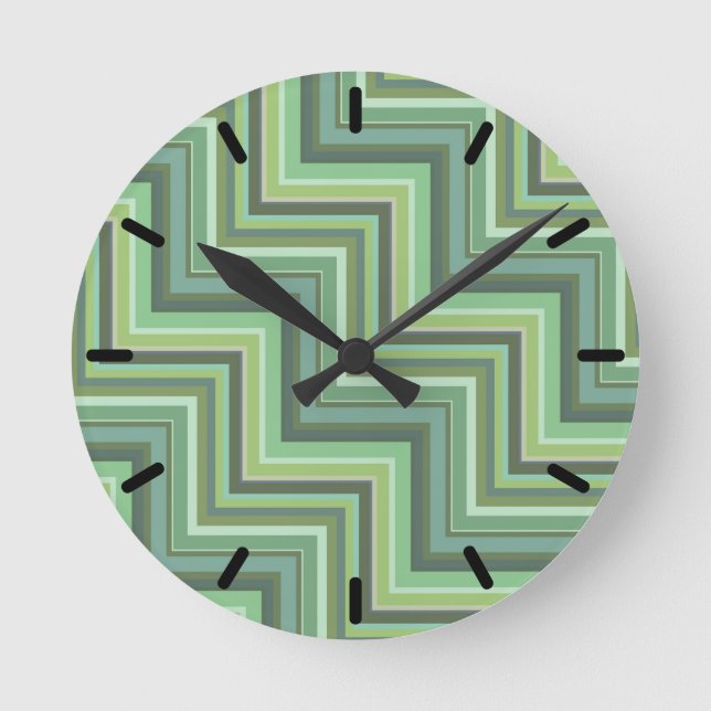 Olive green stripes stairs pattern round clock (Front)