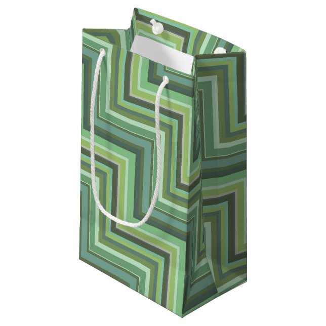 Olive green stripes stairs pattern small gift bag (Front Angled)