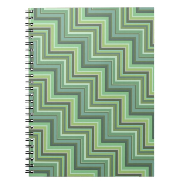 Olive green stripes stairs pattern spiral notebook (Front)