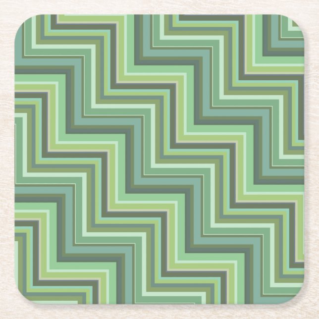 Olive green stripes stairs pattern square paper coaster (Front)