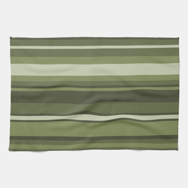 Olive green stripes tea towel (Horizontal)