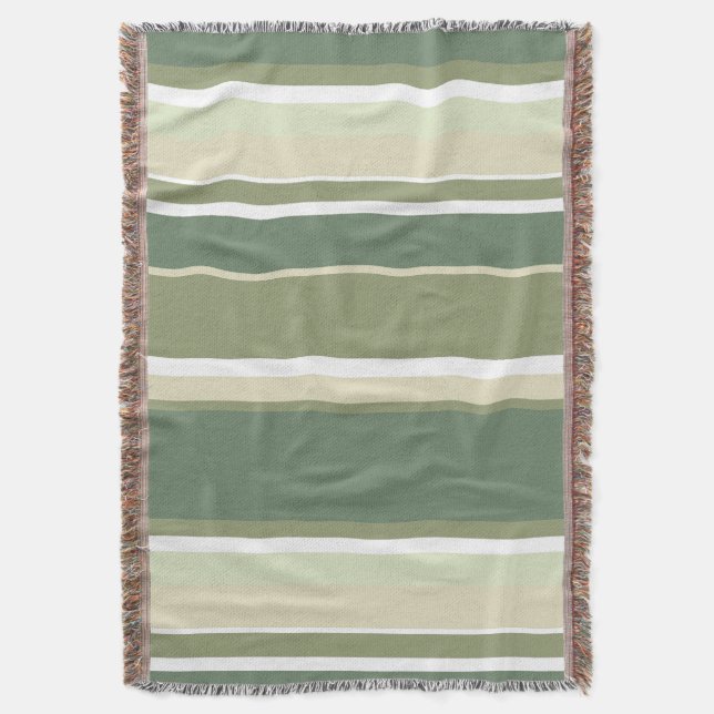 Olive green stripes throw blanket (Front Vertical)