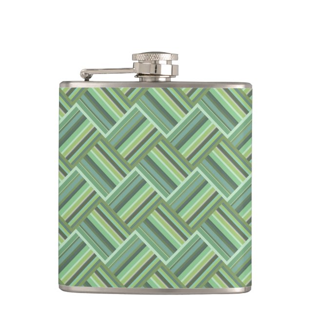Olive green stripes weave hip flask (Front)
